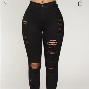 “Hannah” Black Fashion Nova Distressed Skinny Jean
